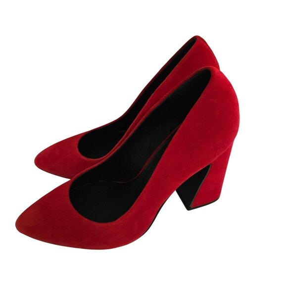 Gianni Bini Red Suede Unique Block Heel Point Toe Pumps Size 7.5M - Picture 2 of 8